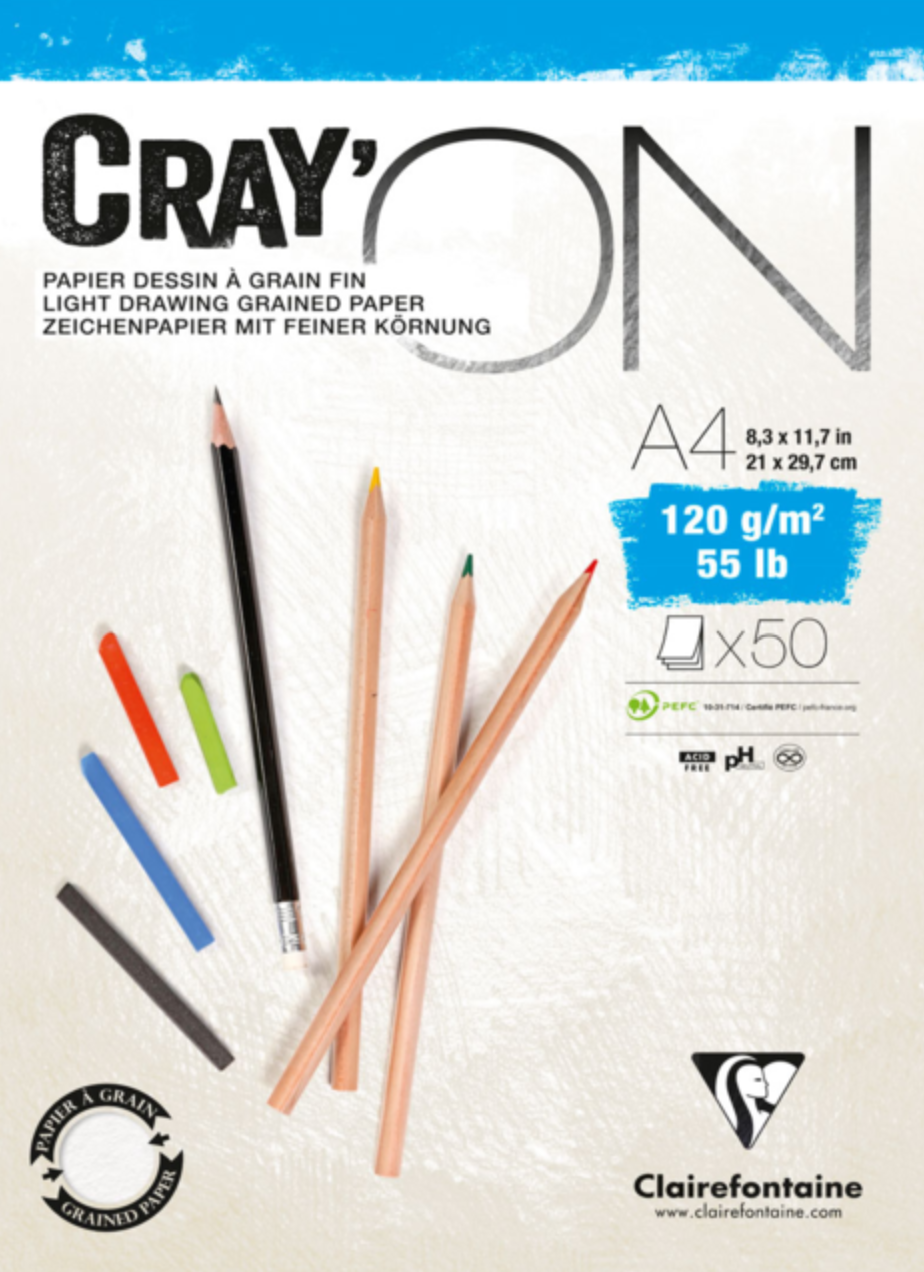 Clairefontaine CRAY'ON GLUED PAD 120gsm A5 A4 A3, 50 sheets