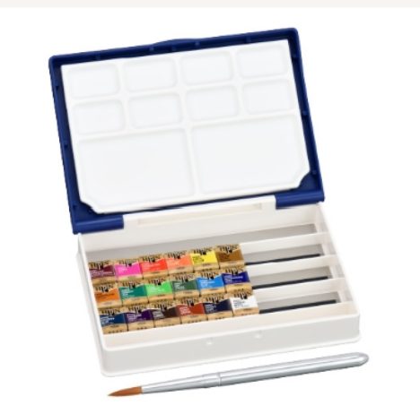 Holbein Artists' Watercolour Palm Box Plus – 18 Half Pan Set with Brush