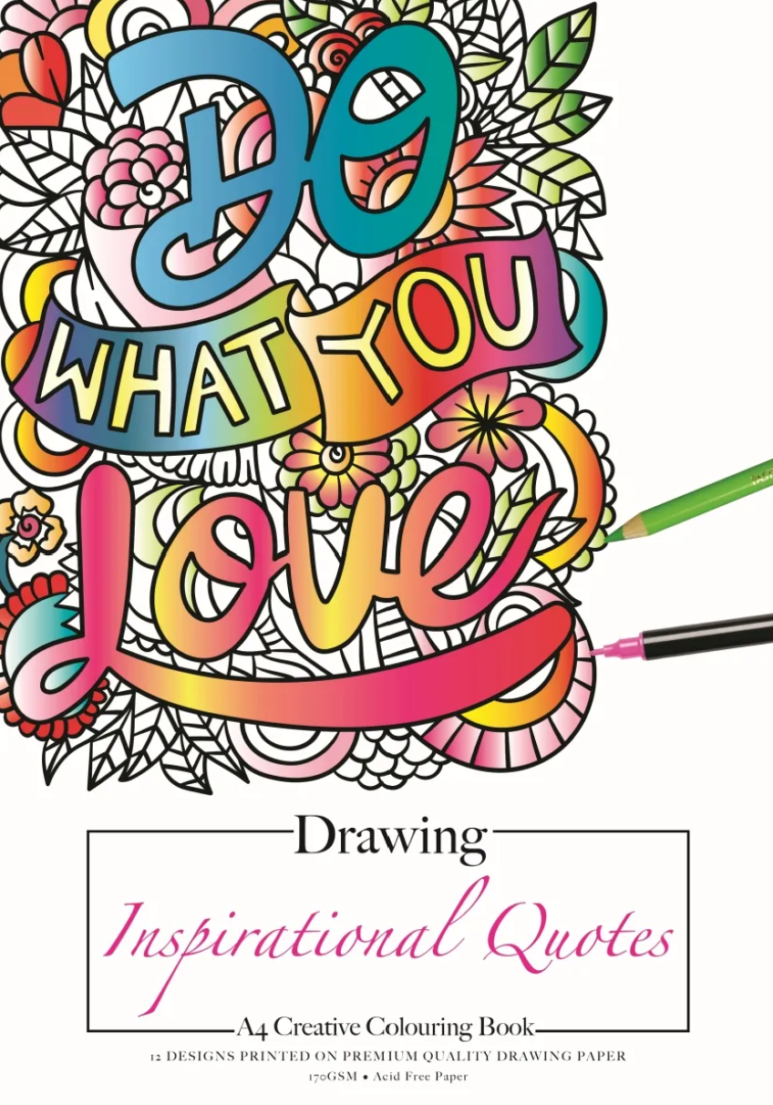 Jasart A4 Colouring Book 12 Sheets Inspirational Quotes 170gsm
