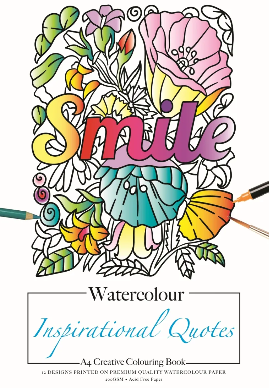 Jasart A4 Adult Colouring Book Watercolour 200gsm Inspirational Quotes