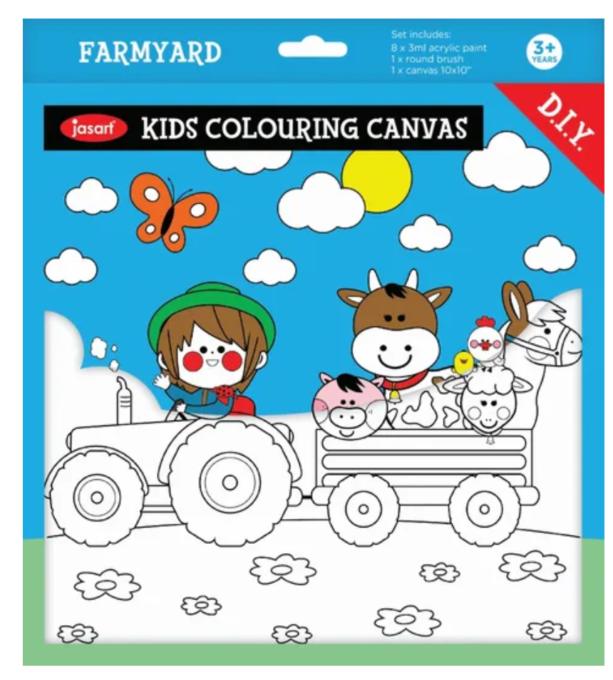 Kids Colouring Canvas Set - with Acrylic Paints
