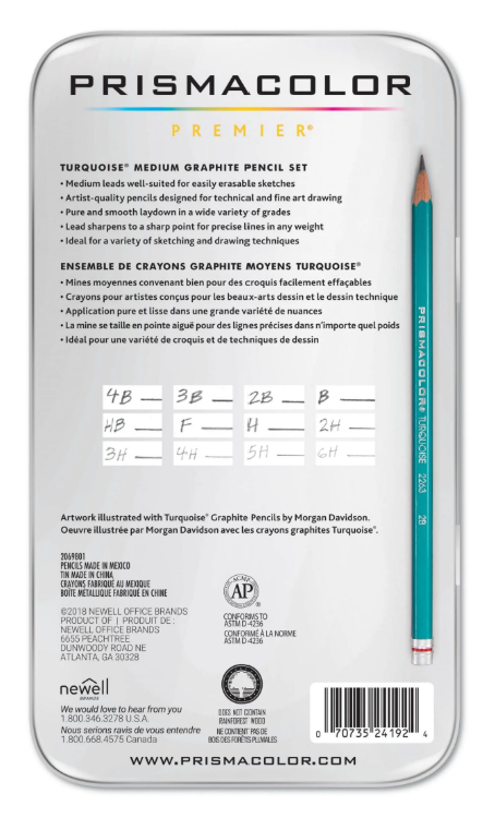 Prismacolor Premier Graphite Drawing Set of 12 in Tin Turquoise Medium