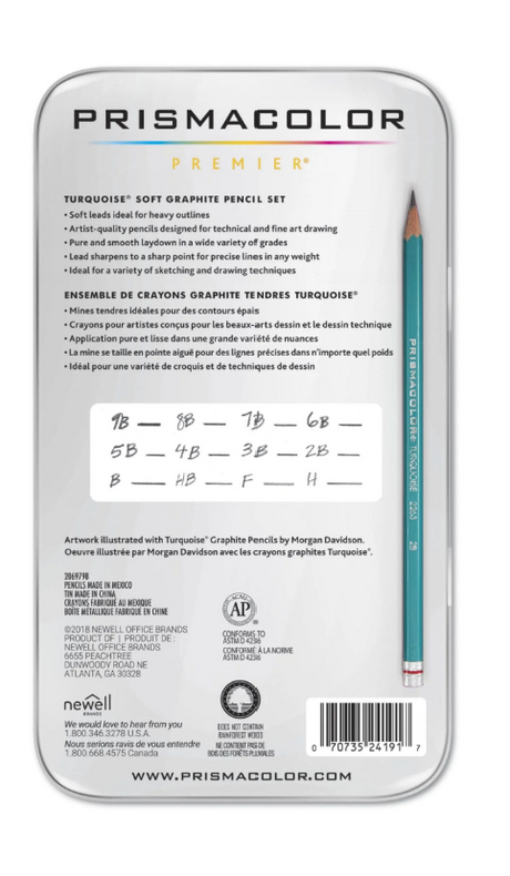 Prismacolor Premier Graphite Drawing Set of 12 in Tin Turquoise Soft