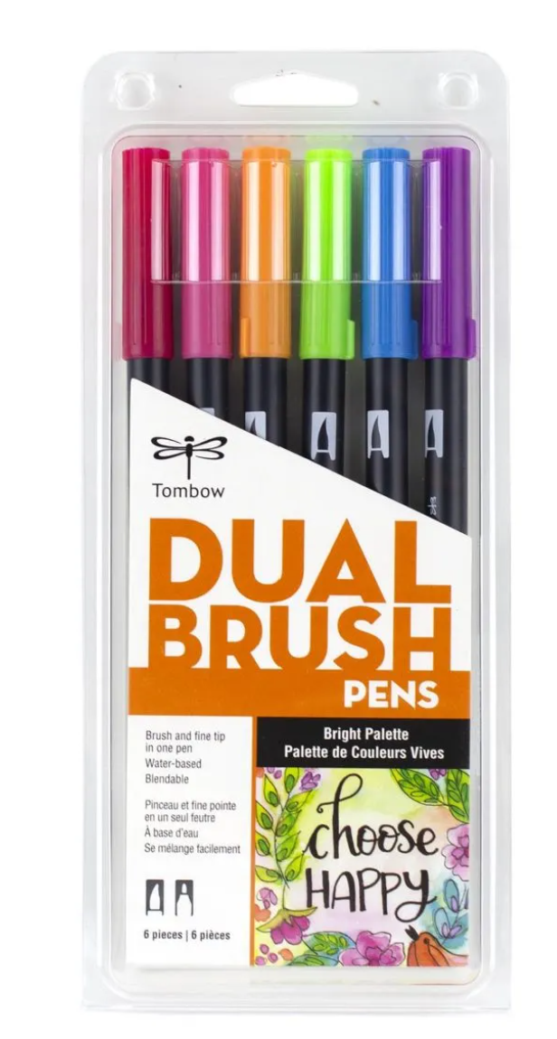 Tombow Dual Brush Pen Set Bright Palette 6 piece