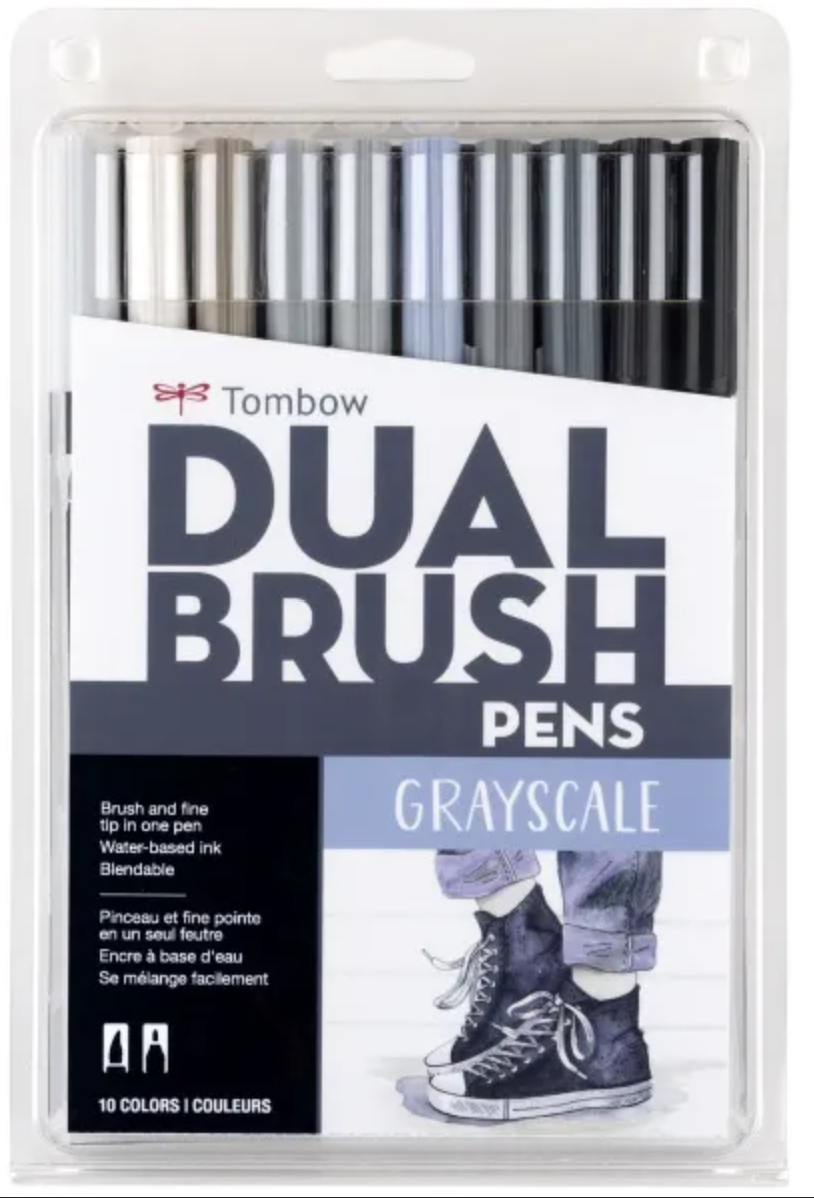 Tombow Dual Brush Pen Set Grayscale Palette 10 piece